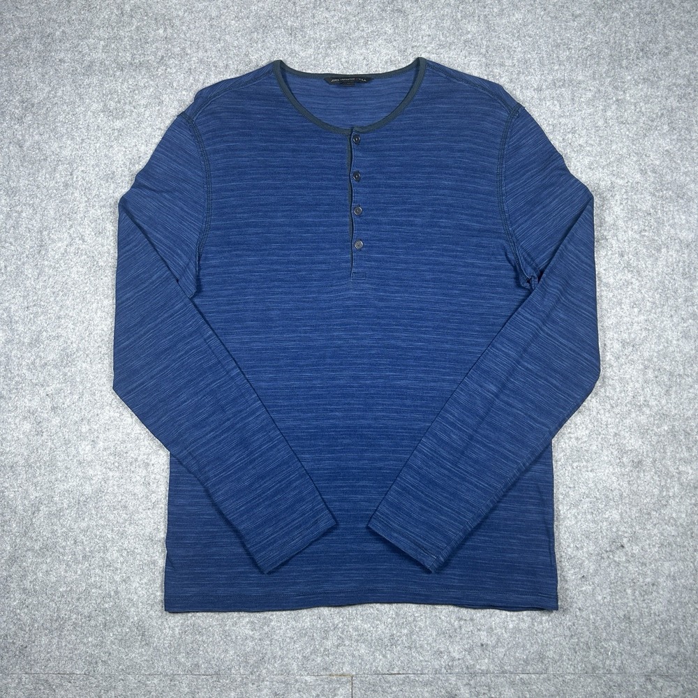 John Varvatos Henley Shirt Blend Mens‎ Size Medium Blue Striped Long Sleeve